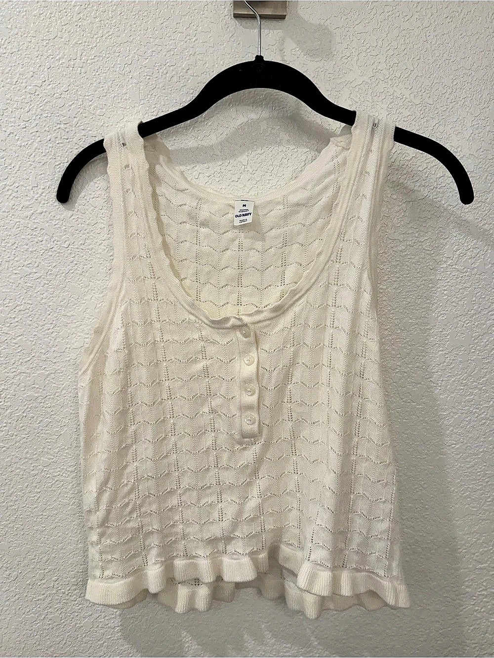 Old Navy Sleeveless Pointelle Cropped Henley Top Cream Medium